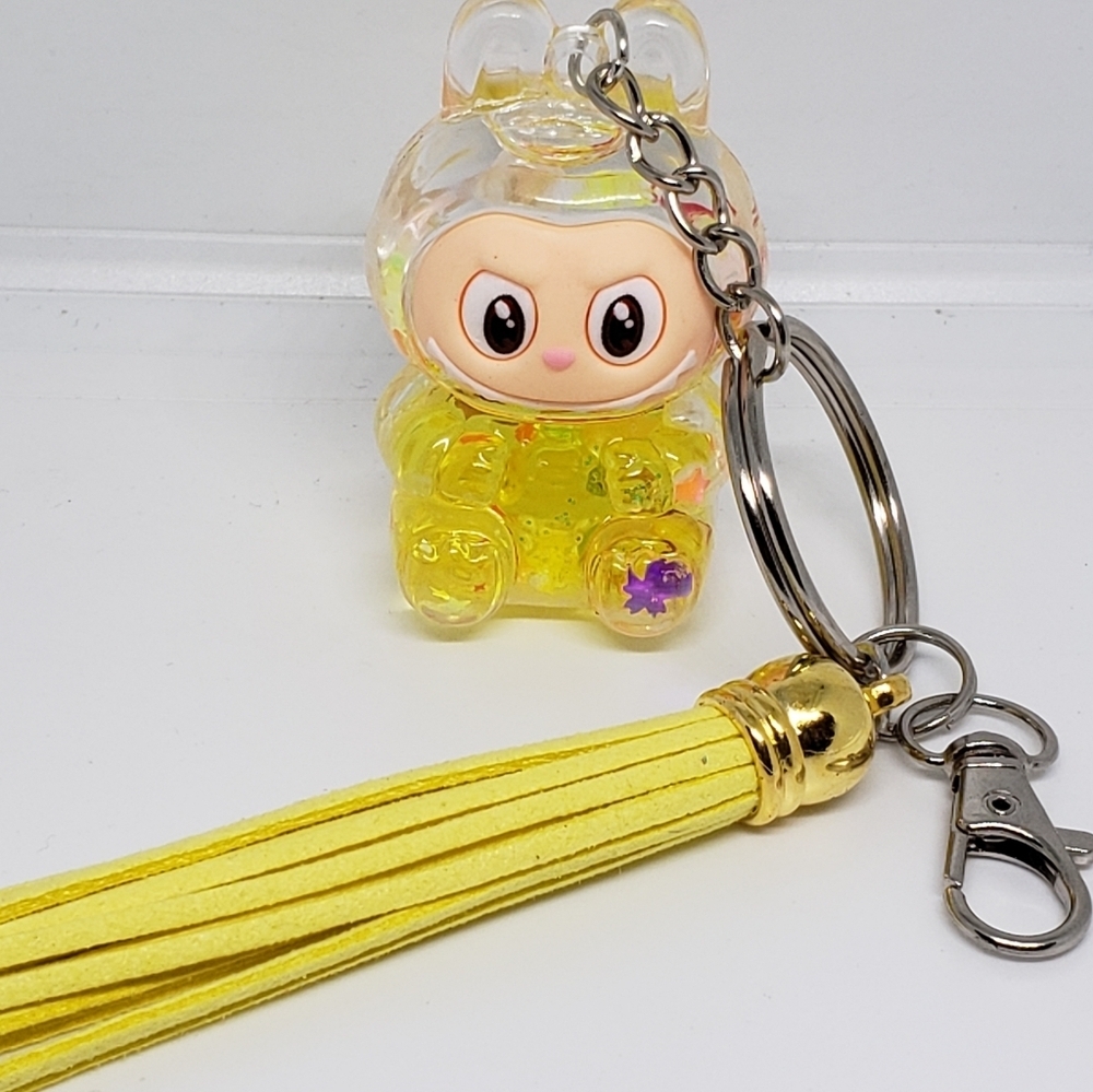 Handmade Yellow Glitter Confetti Labubu Doll Keychain